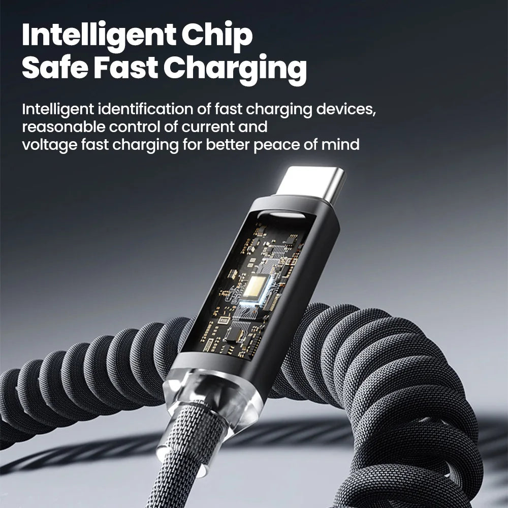 120W Spring Pull Telescopic USB C Data Cable USB To Type-C/Dual Type-C Car Fast Charging Cable 1m 2m For Xiaomi iphone 17 Huawei Qme