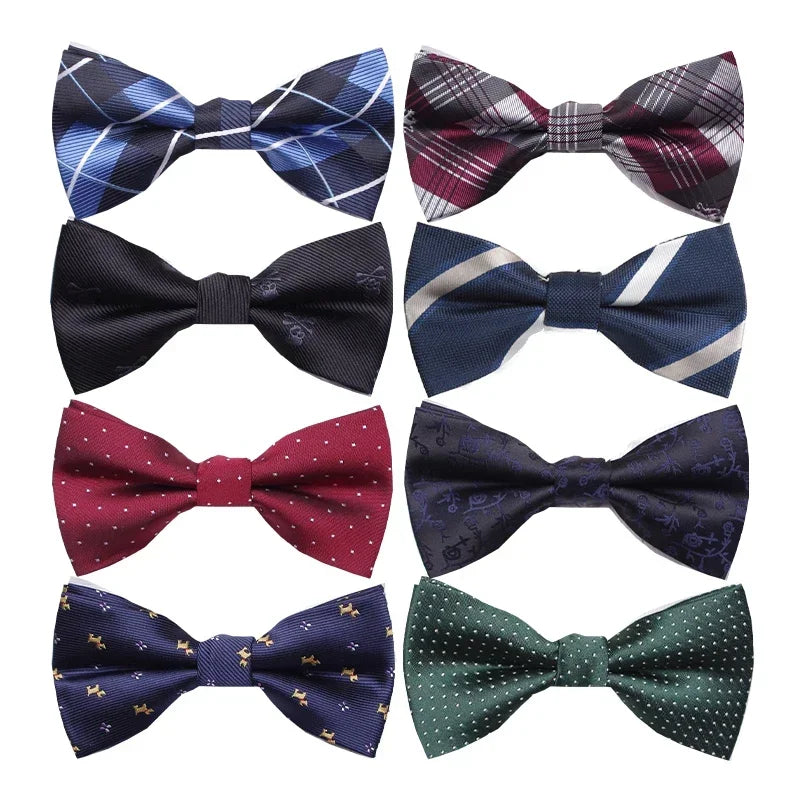 Classic Black Men Bow Ties Fashion Polyester Bowtie Woven Dot Checked Stripped Butterfly Wedding Dress Mens Formal Dog Butterfly Qme