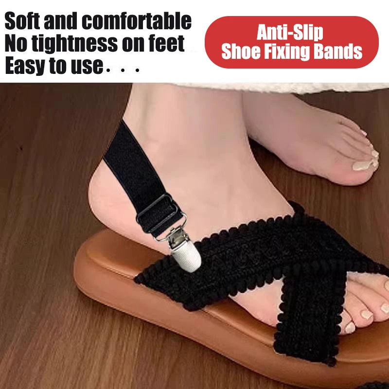 Adjustable Elastic Slipper Heel Straps, Anti-Slip Shoe Laces For Sandals, No More Heel Slipping,Multi-Use Pant Clips Boot Straps Qme