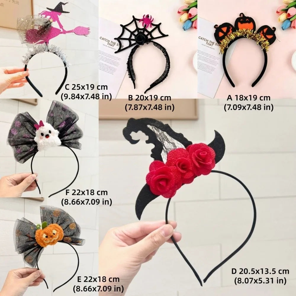 Pumpkin Halloween Flower Headband Spider Ghost Halloween Party Hair Hoop Bowknot Witch Ghost Festival Headpiece Qme