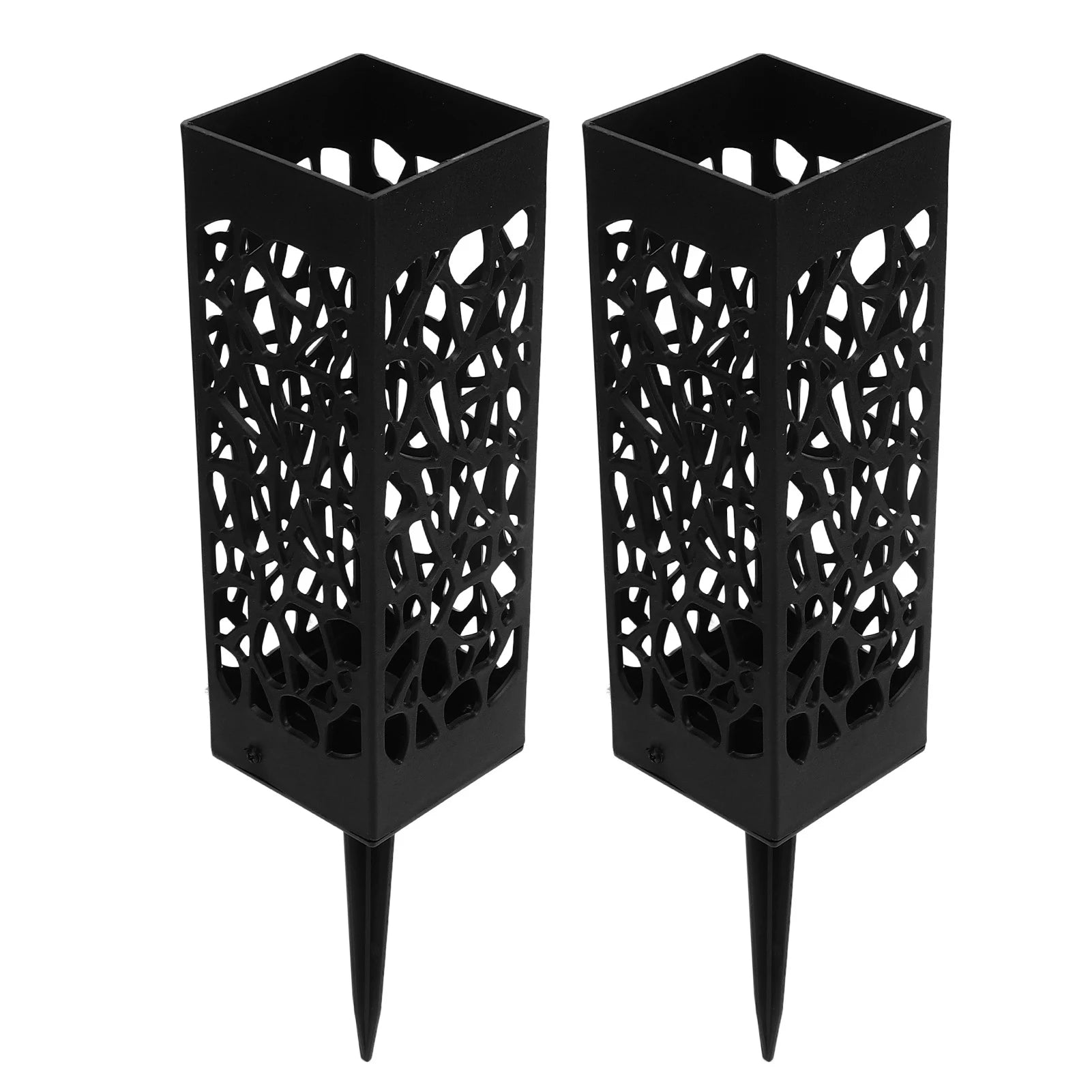 2Pcs Cemetery Grave Vase Black Column Hollow Design Ground Insert Memorial Flower Holder Easy Installation Grave Decoration Qme