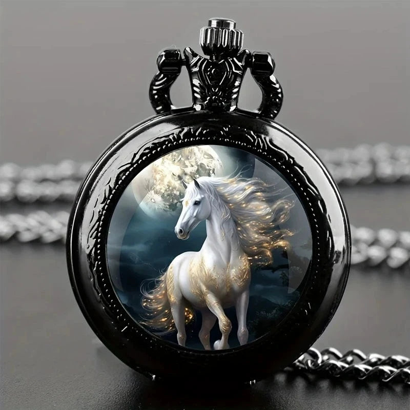 Retro Golden And Silvery Double Dragon Quartz Pocket Watch Qme Pink