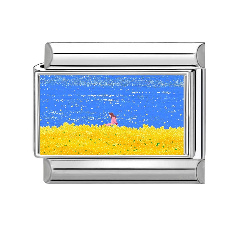 Fashion Colorful Scenery Boat Swan Lake Snow Mountain Charm Italian