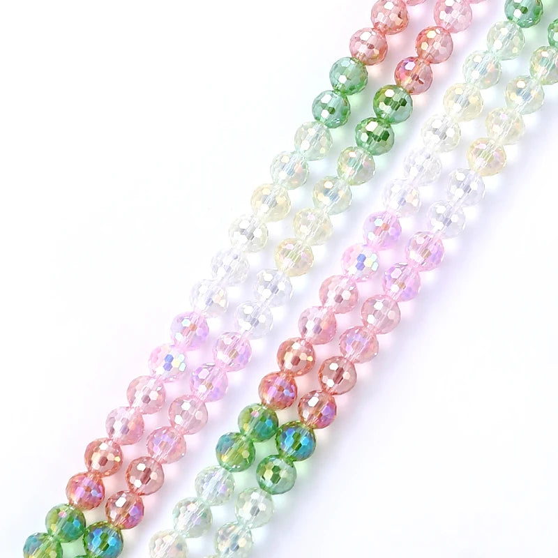 Jewelry Crystal Colorful Faceted Disco Ball Beads 8mm Electroplate Glass Round Loose Beads for Jewelry Making DIY Craft Supplies Qme Color 8 8mm-48pcs