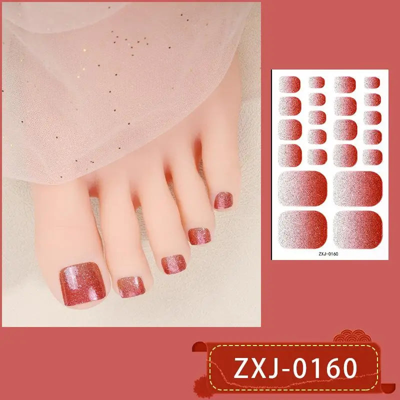 Toe Nail Stickers Full Wraps Gradient Glitter Toenail Polish Strips Qme A