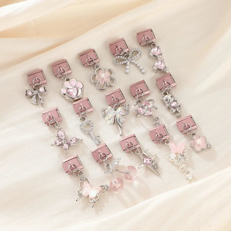 Wholesale Butterfly Bow Stars Love Heart Key Planet Shiny CZ Flower Italian Charms Fit 9mm Stainless Steel Bracelets Jewelrys Qme