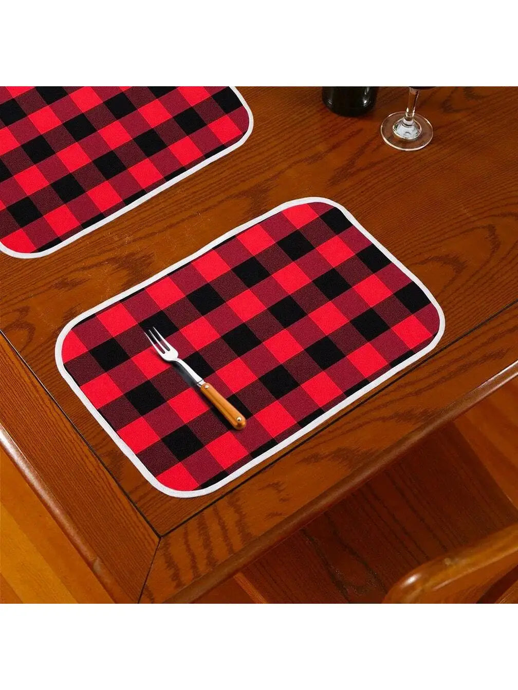 1 Christmas Decoration Supplies Plaid Cloth Placemat Dining Table Qme