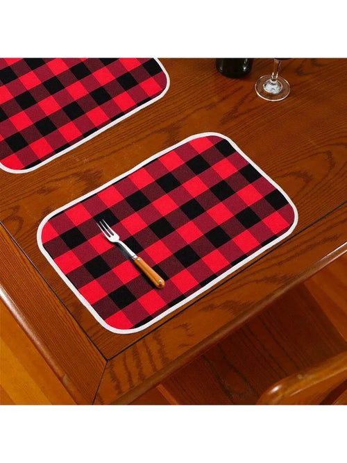 1 Christmas Decoration Supplies Plaid Cloth Placemat Dining Table Qme