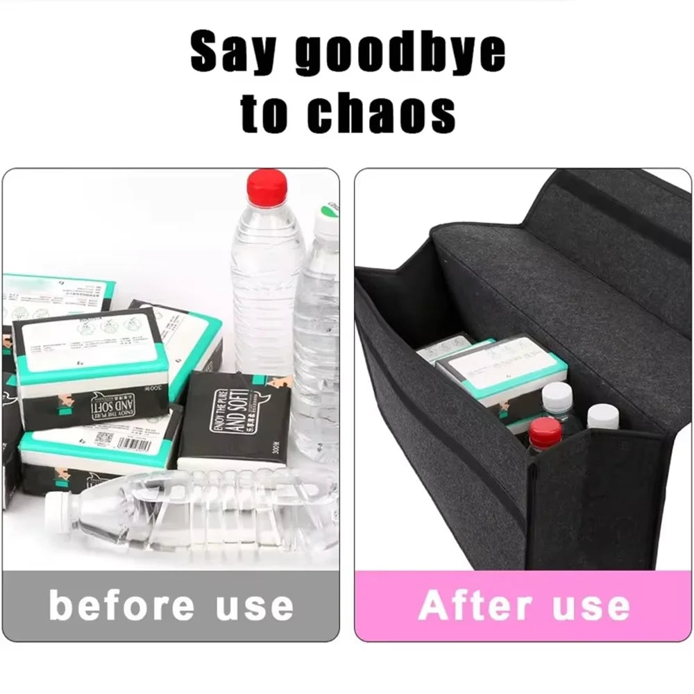 Foldable Car Trunk Organizer Bag Felt & Non-Woven Multi-Purpose Storage Pouch for Vehicle Rear Collapsible Cargo Bin Qme