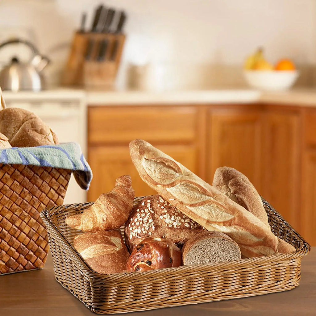 Hand-woven Storage Basket Rattan Tray Wicker Baskets Bread Fruit Food Qme