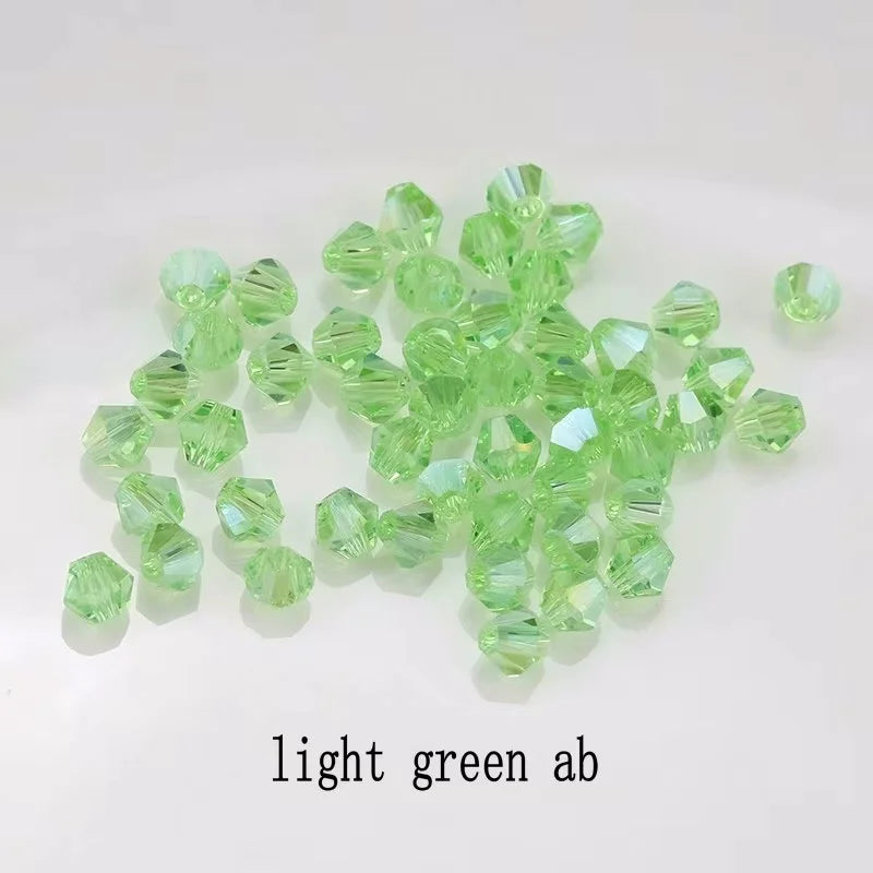 4mm Crystal Bicone Beads 100PCS Faceted Glass Beads Rainbow Loose Craft Beads for Bracelet Necklace Earring Keychain Making DIY Qme light green ab