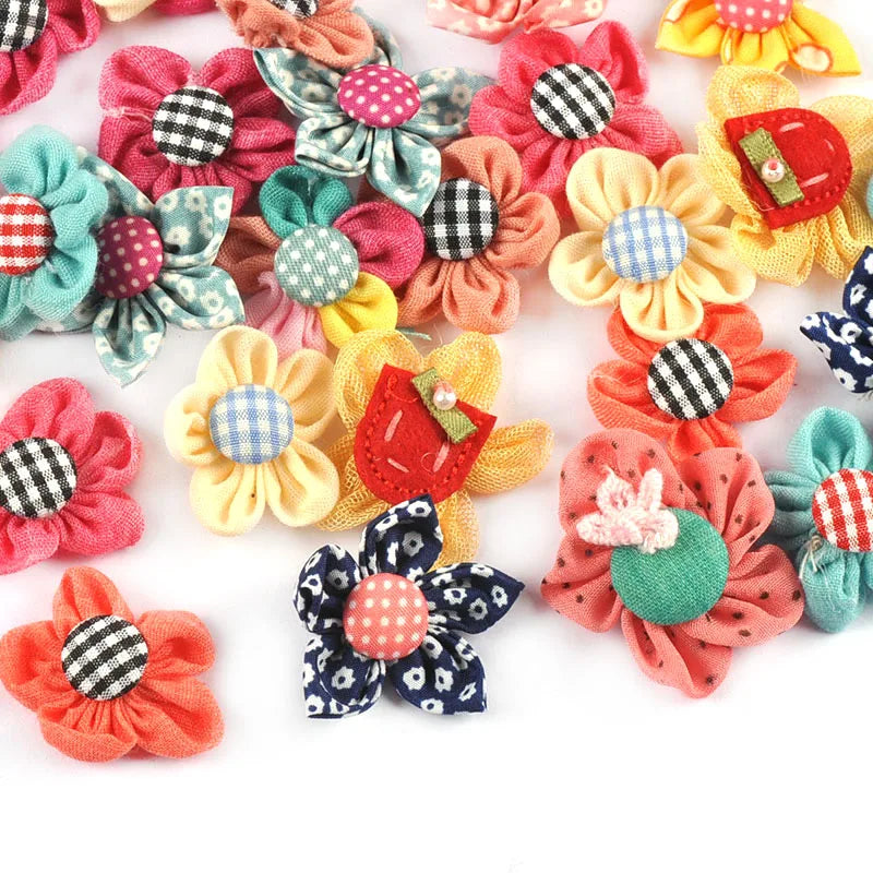 10Pcs 2.5-3.5cm Mixed Flowers Patches Appliques For Clothes Sewing Accessories Hairclip Decor Kids Hat Shoes DIY Supplies c4023 Qme