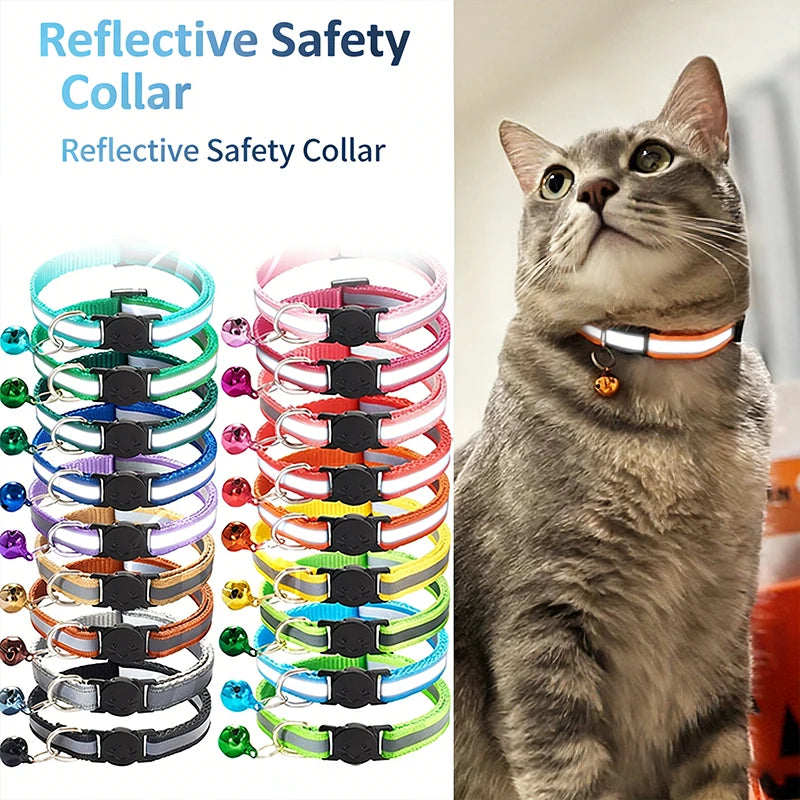 Round Ear Cat Dog Collar Glowing Pet Reflective Safety Buckle Bell Qme