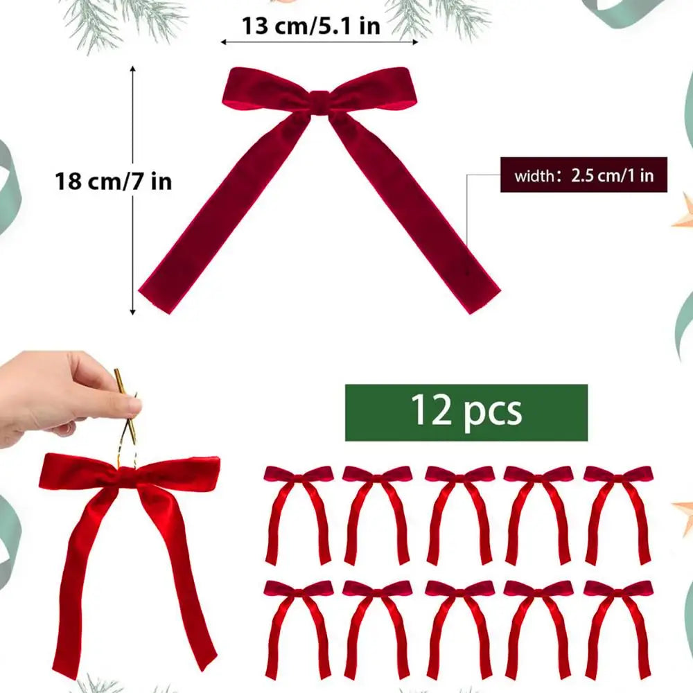 Velvet Red Bows 12X Christmas Velvet Bows Portable Velvet Christmas Tree Bows for Tree Front Door Fireplace Stairs and Garland Qme Red Others