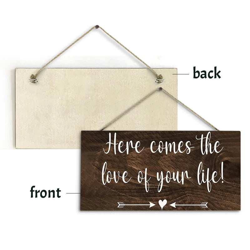 Rustic Here Comes the Love of Your Life Wall Hanging Decor Wood Art Plaques Sign Door Sign for Home Living Room Decor Qme