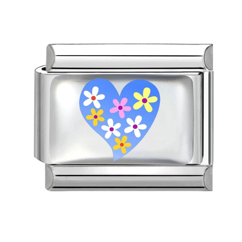 2026 Y2K Rainbow Heart Earth Blue Series Pattern Italian Charm Links