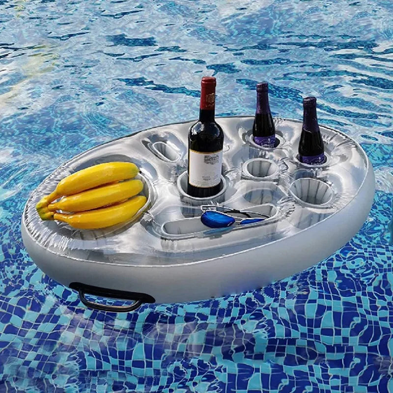 Waterproof Inflatable Pool Drink Tray Floating PVC Cooler Rack Holds Qme