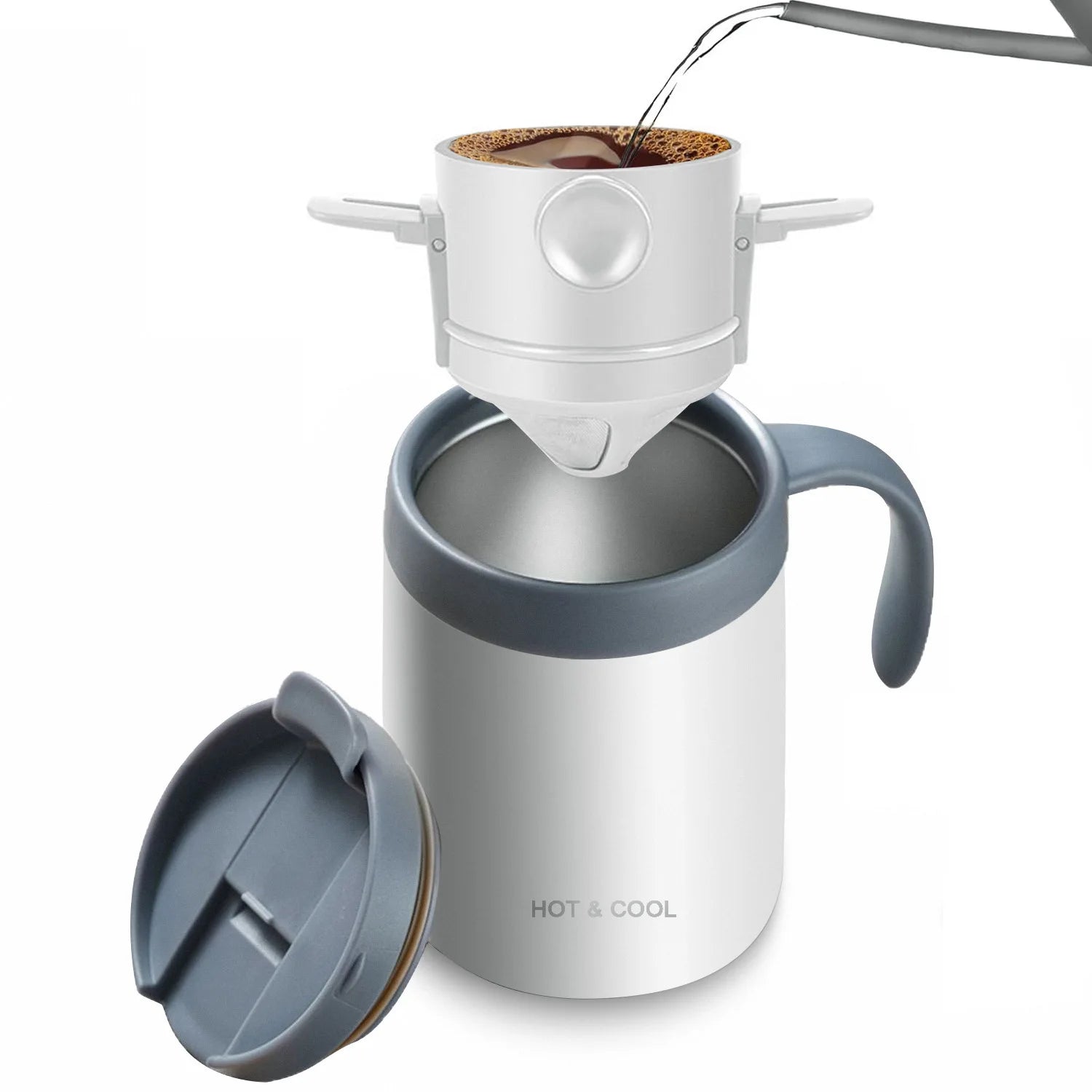 Outdoor Portable Pour-over Coffee Cup Stainless Steel Insulated Qme WHITE