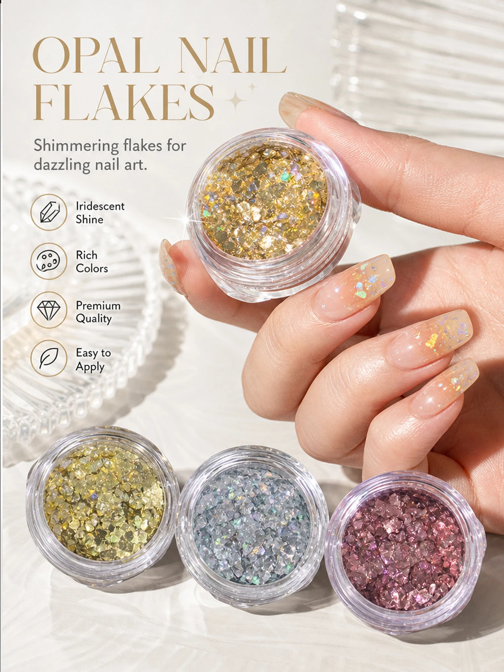 4 Colors Premium Opal Nail Powder Metallic DIY Decorations Glitter Gel Qme 1 set