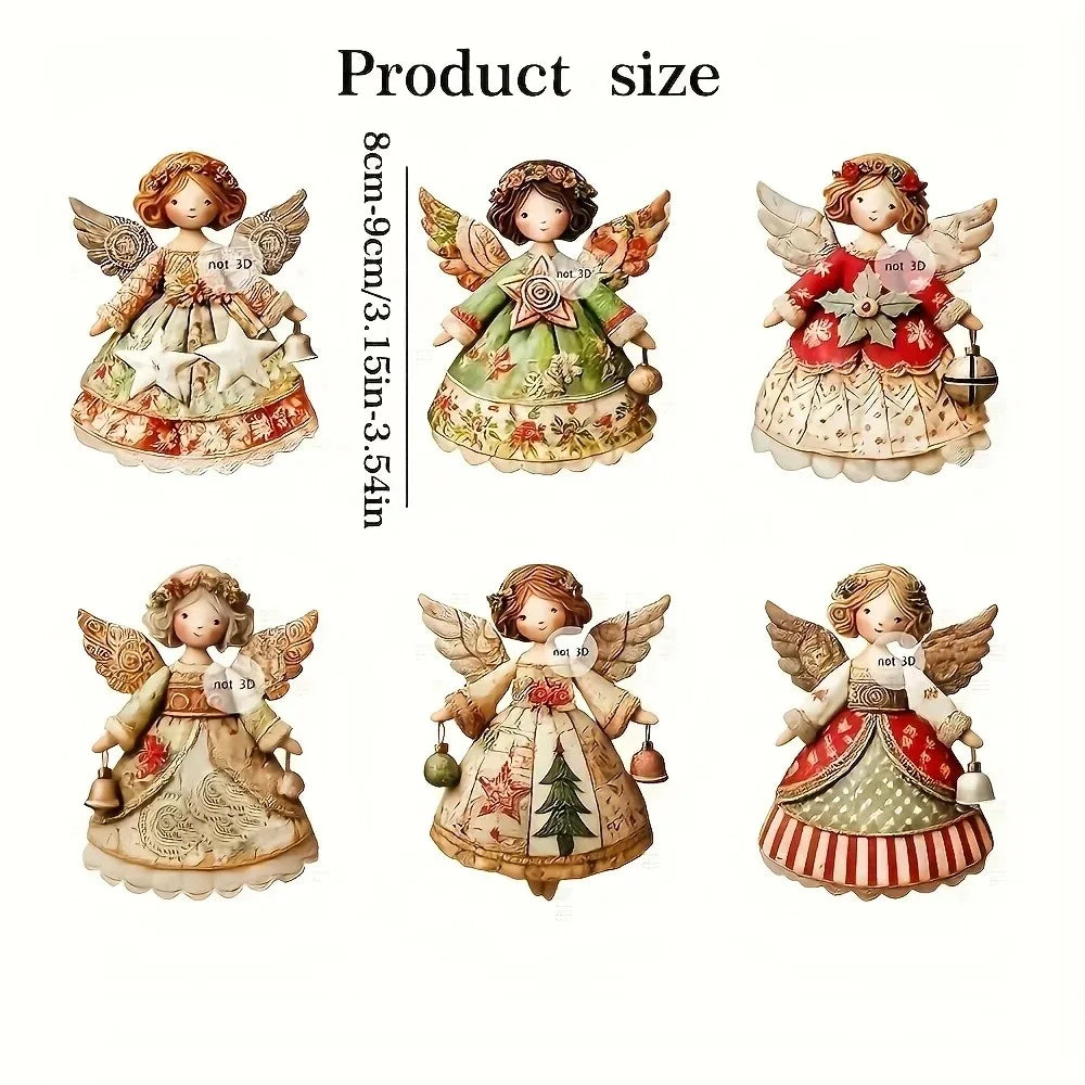 6-24pcs Rustic Retro Christmas Angels Decor Doll Pendant Wooden Angels Hanging Christmas Tree Ornament Christmas Angel Pendant Qme
