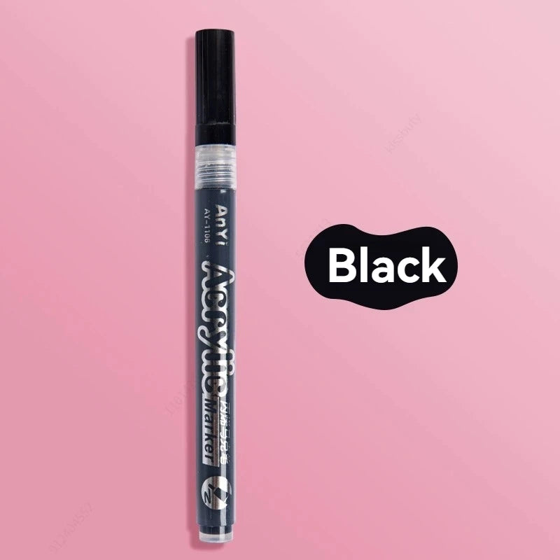 3/5Pcs/set Acrylic Markers Paint Pen Black for Rock Painting, Stone, Ceramic,Tire, Metal, Canvas Extra-fine Tip Qme