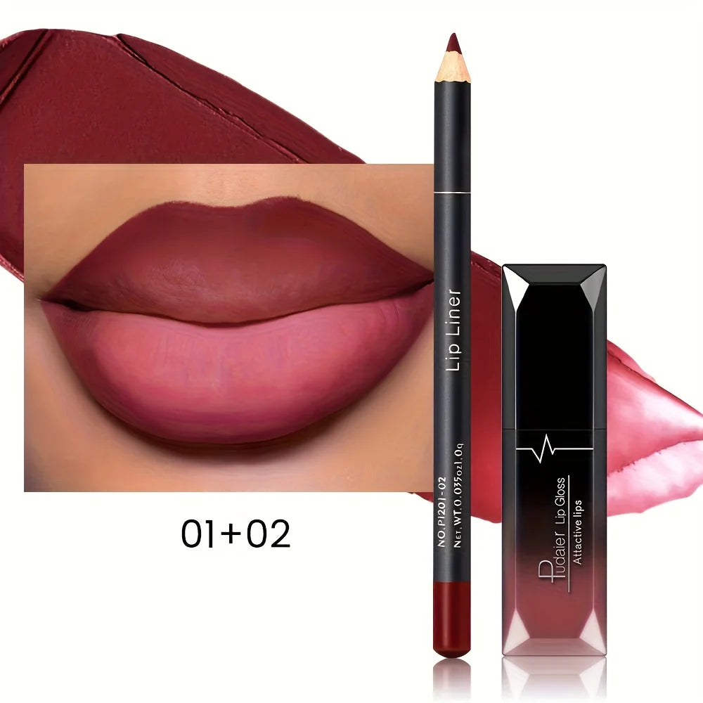 Matte Lip Gloss Liner Pen Waterproof Long-lasting Coloring Ideal Qme 01 02