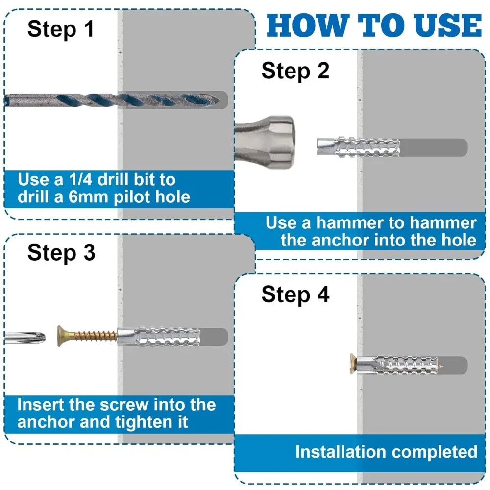 5/100 Sets Metal Sawtooth Expansion Pipe Self Tapping Screws Kit for Hollow Walls Tile Drywall Anchors Anti Loosening Fastener Qme