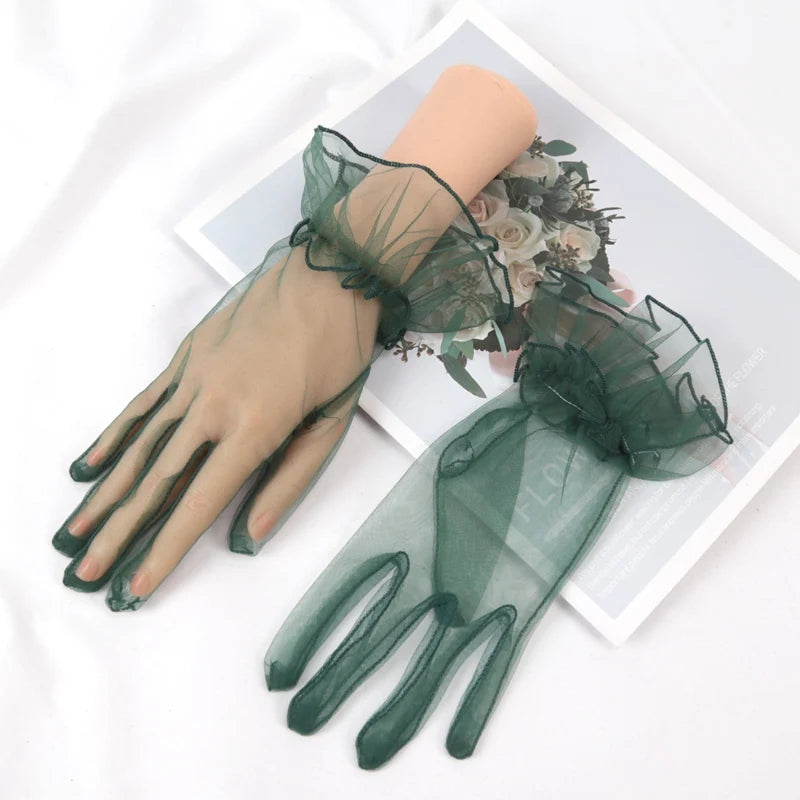 Sexy Transparent Lace Black White Gloves Solid Fashion Women Drive Qme Black Green