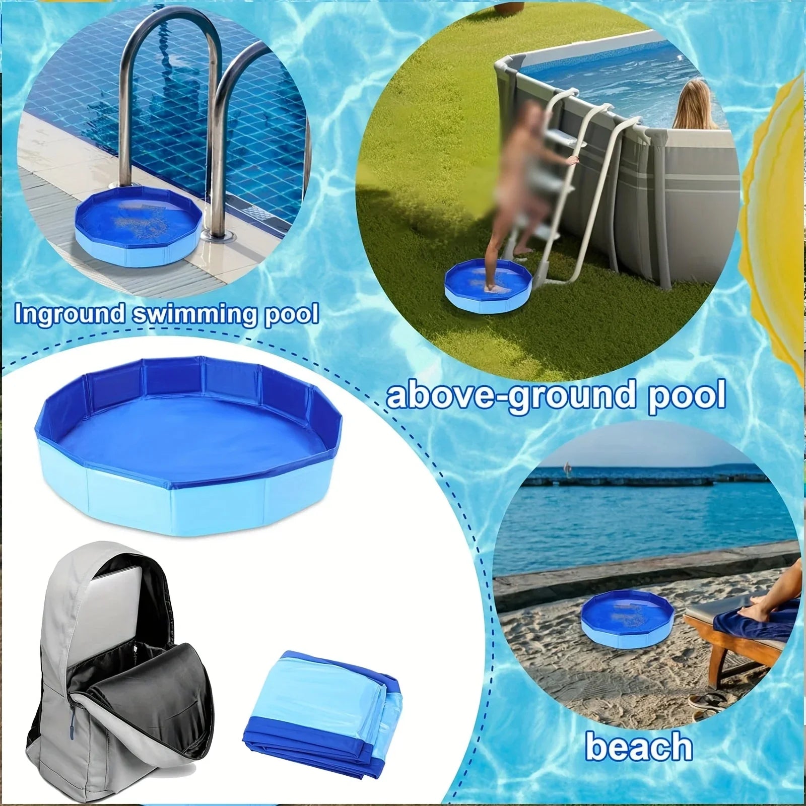 1Pc Portable Folding Foot Bath Bucket, Suitable for Swimming Pool Entrance, Multi-component Essential Pool Cleaning Accessories Qme