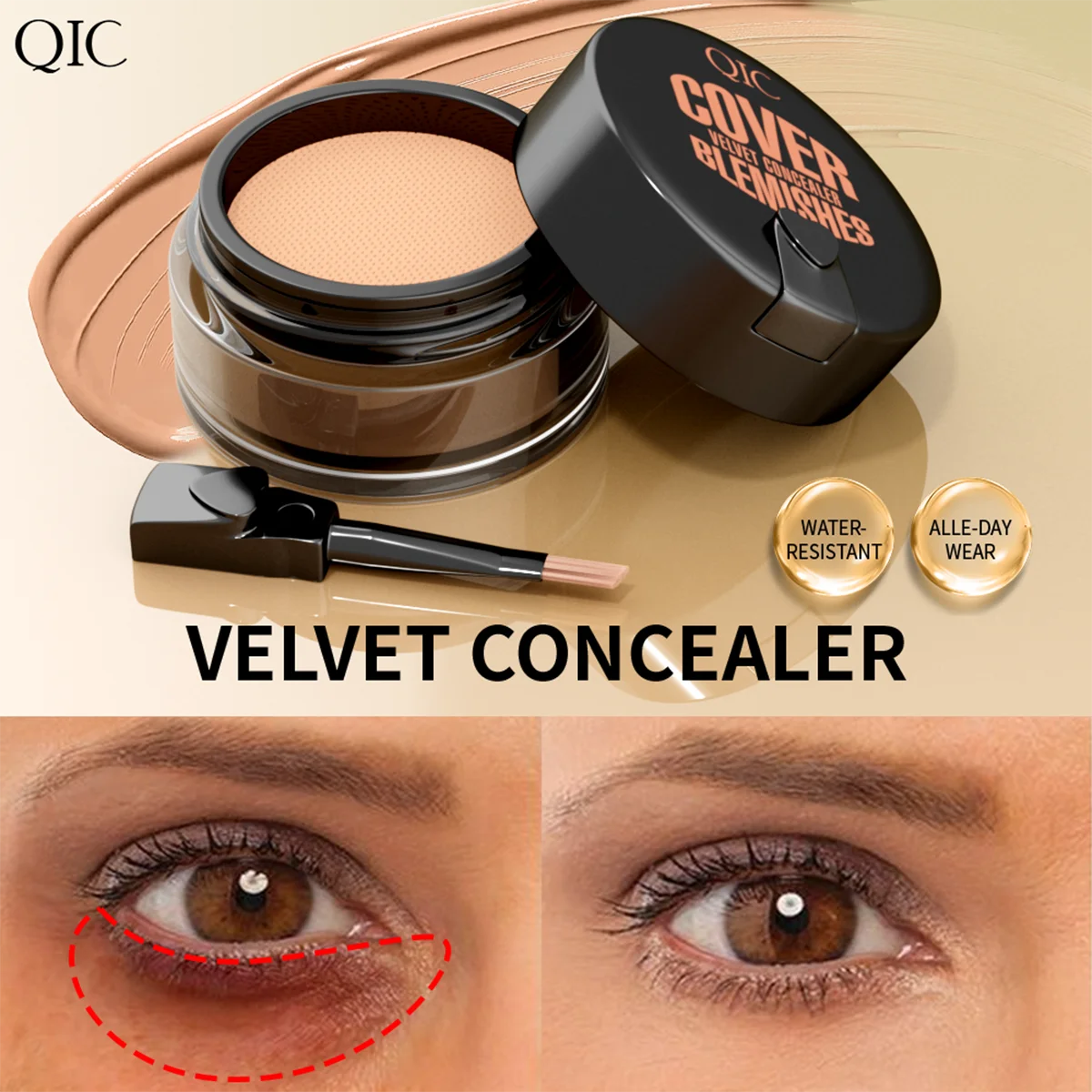 QIC Hydrating Eye Brightening Concealer Contour Cream Full Coverage Long Lasting Correcting Eye Concealer, Perfect Look Makeup Qme