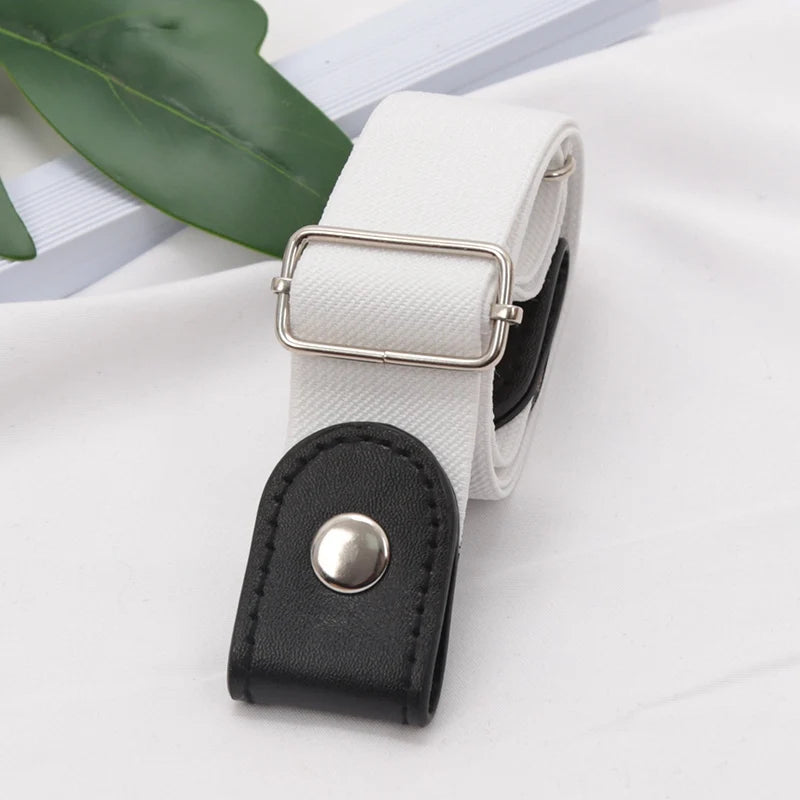 New Adjustable Belts for Women Buckle-Free Waist Jeans Pants No Buckle Stretch Elastic Waist Men Canvas Belt Lazy Invisible Belt Qme WHITE