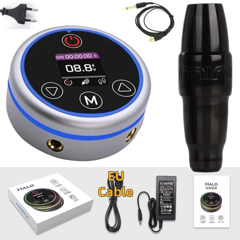 FKMINI Permanent Makeup Pen Kit Set with HALO Colorful Tattoo Power Supply PMU Tattoo Equipment for Beauty Enthusiasts Qme Black Kit 2