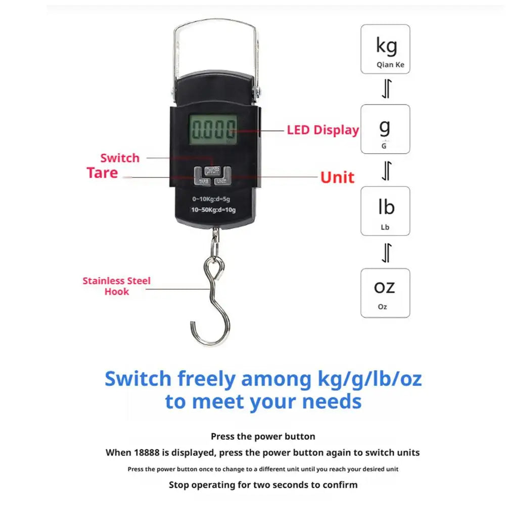 Handheld Electronic Scale Luggage Battery Automatic Reading LCD Qme