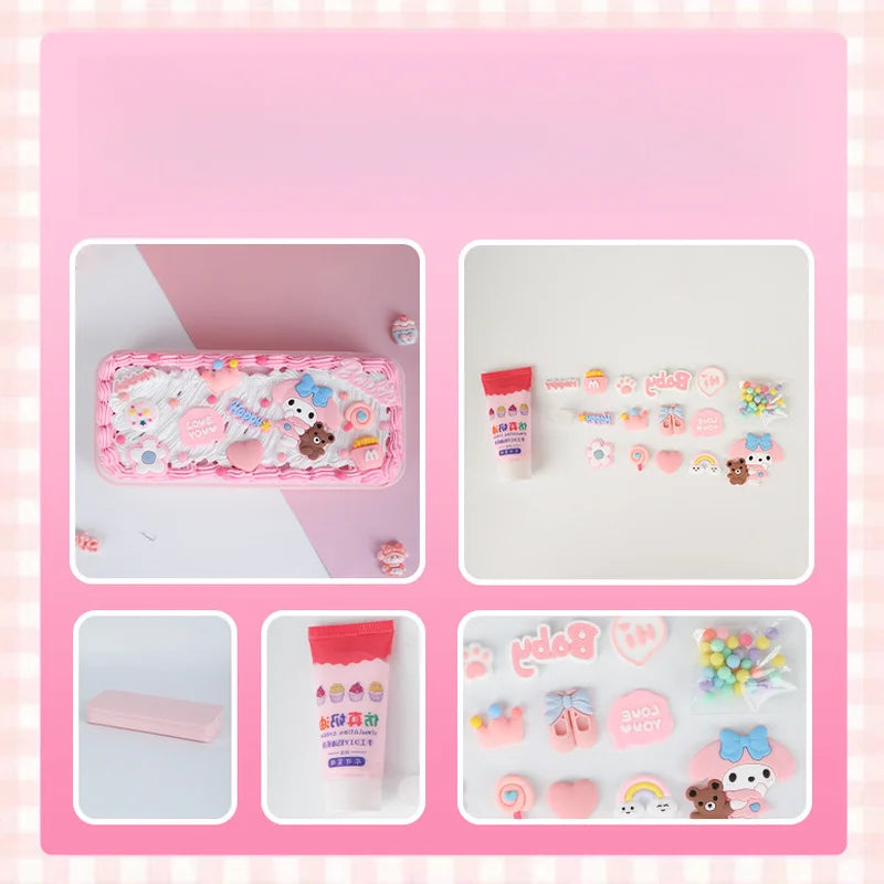 Hello Kitty DIY Pencil Case Student Craft Cream Glue Creative Qme