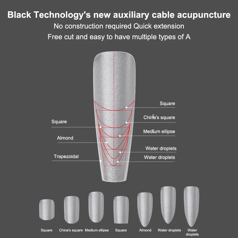 Fake Nails Long Trapezoid Auxiliary Lines Box Acrylic Finger UV Gel Qme