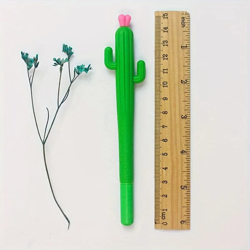 12pcs Creative Cactus Shaped Ballpoint Pen Black 0.5mm Gel Ink Ballpoint Pen For School Home Office Black Signature Pen Qme
