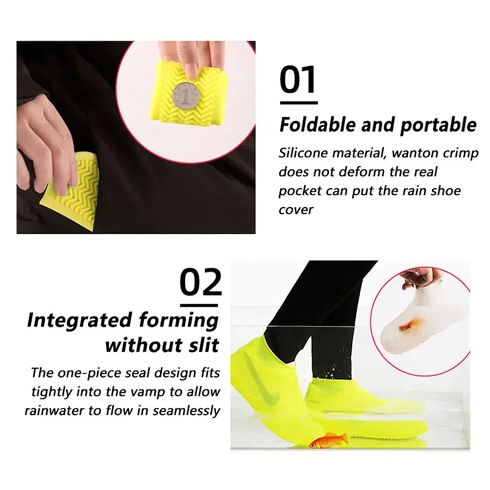 Waterproof Rain Shoes Covers Reusable Non-slip Wear-resistant Rain Footwear Covers Outdoor Adult Children Portable Elastic Boots Qme