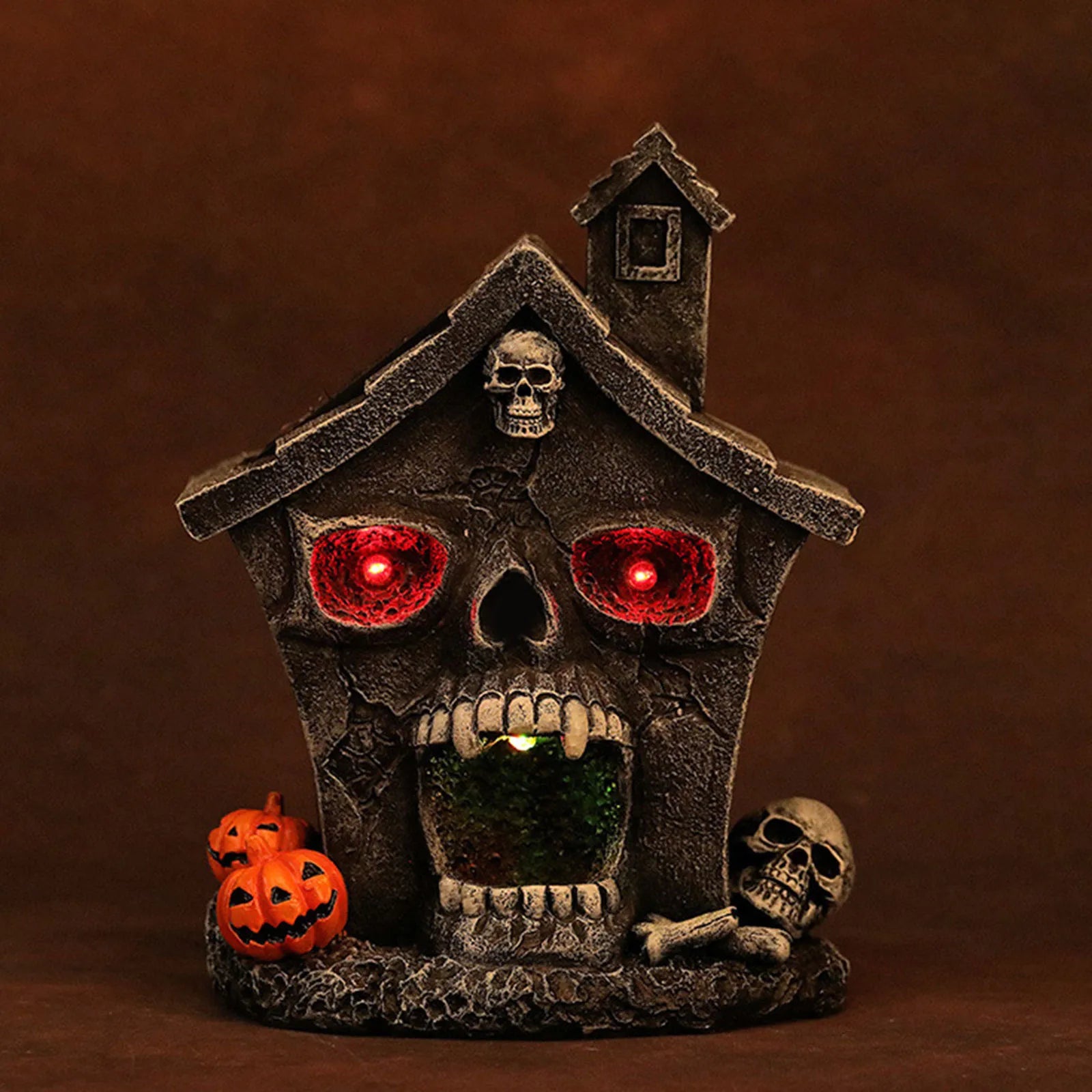 Halloween Head Haunted House Village Figurine Decoration Resin Mansion Lighted Decor For Home Kitchen Fireplace Desk Ornaments Qme A One Size