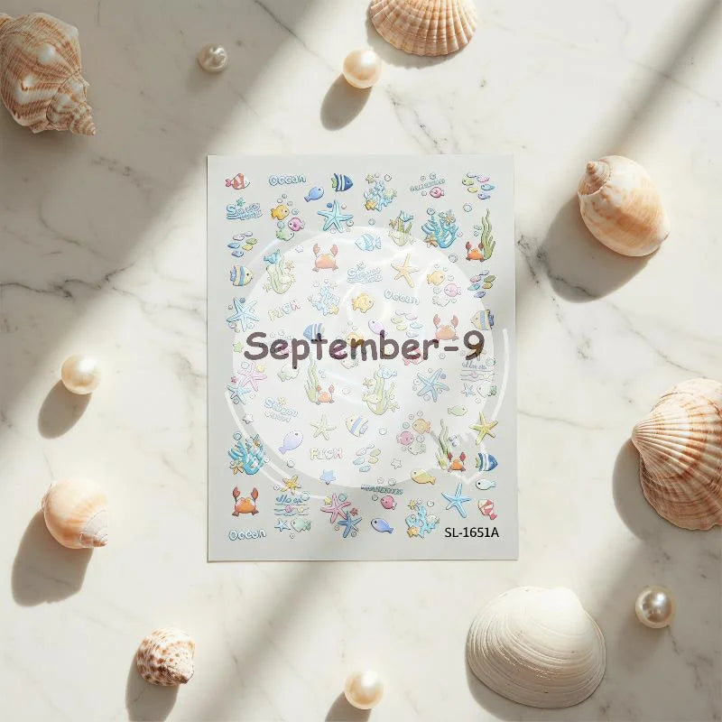 3D Ocean Themed Nail Art Stickers Embossed Starfish Pattern Self Qme