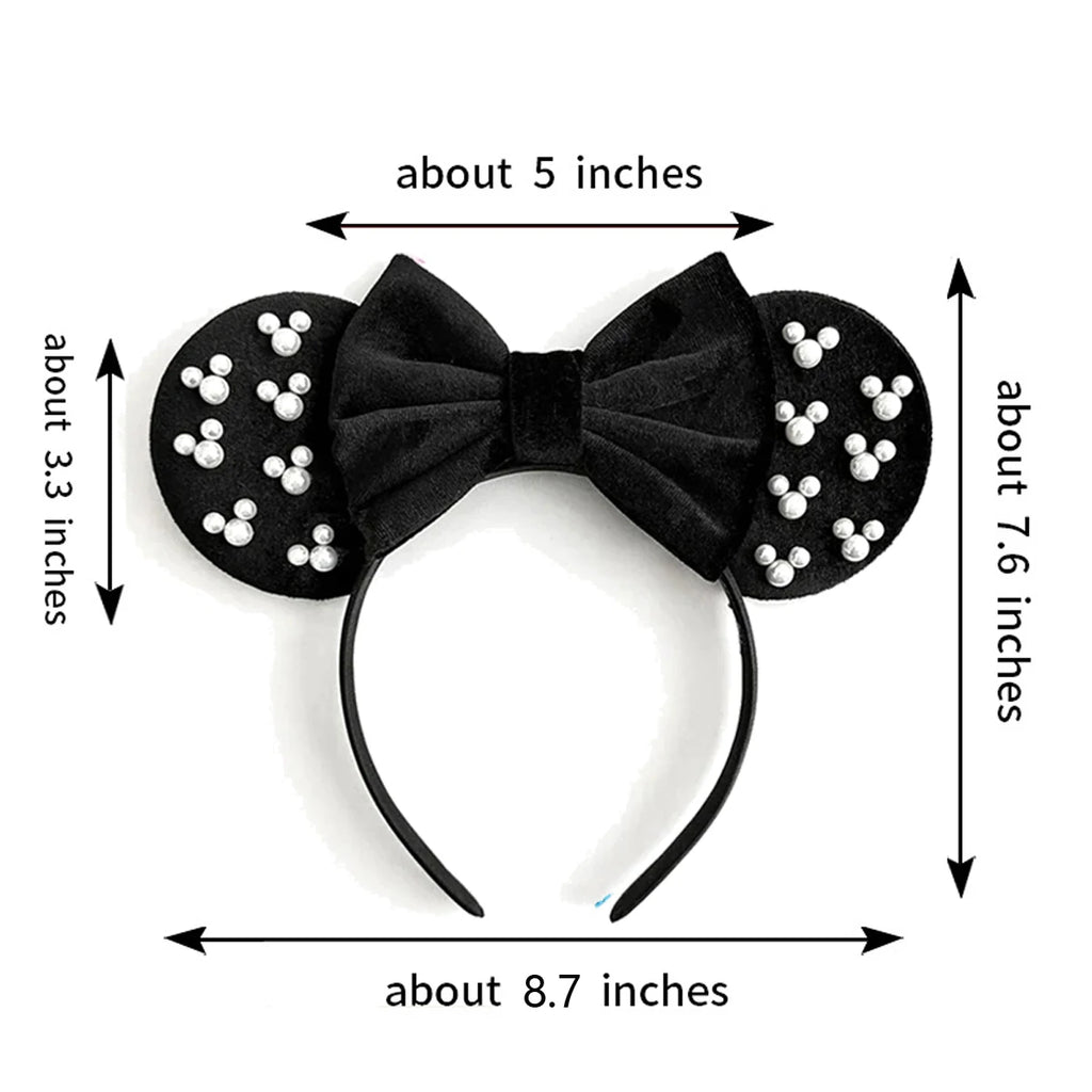 White Pearls Mickey Ears Hair Accessories for Girls Solid Color Soft Cotton Bow Headbands Women Minnie Mouse Hair Accessorie Qme