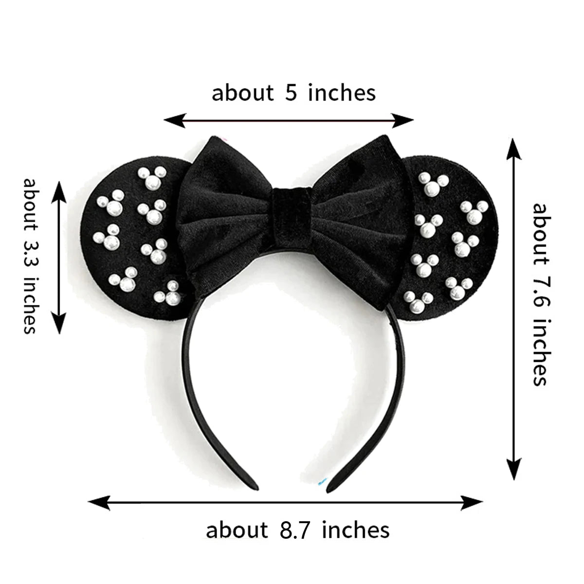 White Pearls Mickey Ears Hair Accessories for Girls Solid Color Soft Cotton Bow Headbands Women Minnie Mouse Hair Accessorie Qme