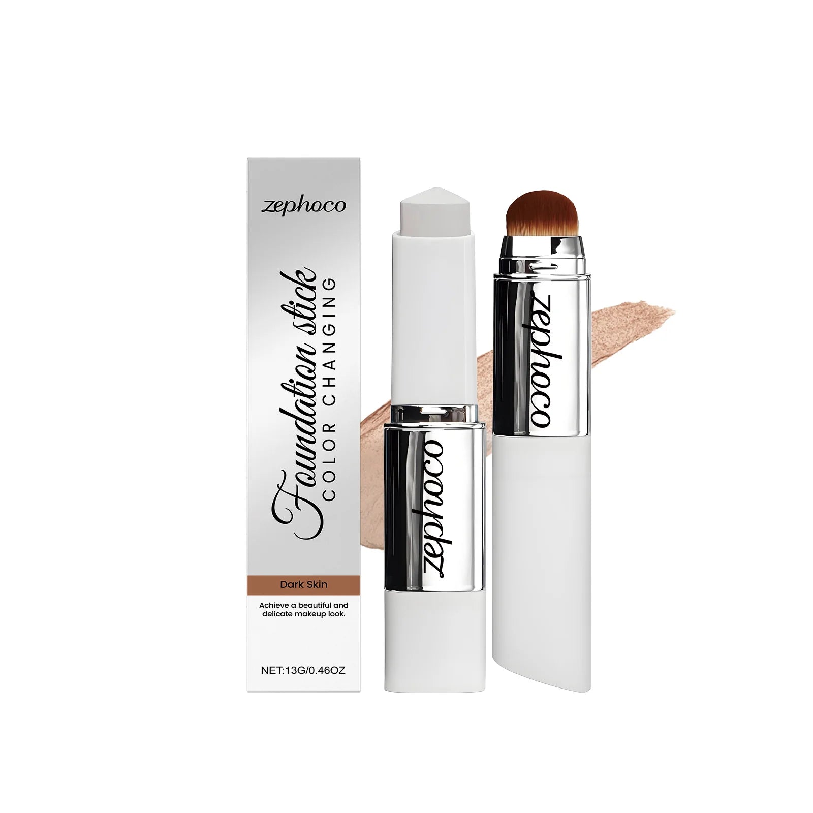 Zephoco Color Changing Foundation Stick Aloe Vera Waterproof Matte High Coverage Makeup Base 2 in 1 Blemish Cover Foundation 13g Qme Dark Skin