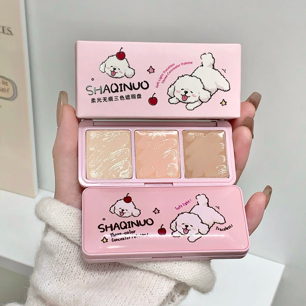 SHAQINUO 3-Color Salmon Concealer Palette Waterproof Long Lasting Qme