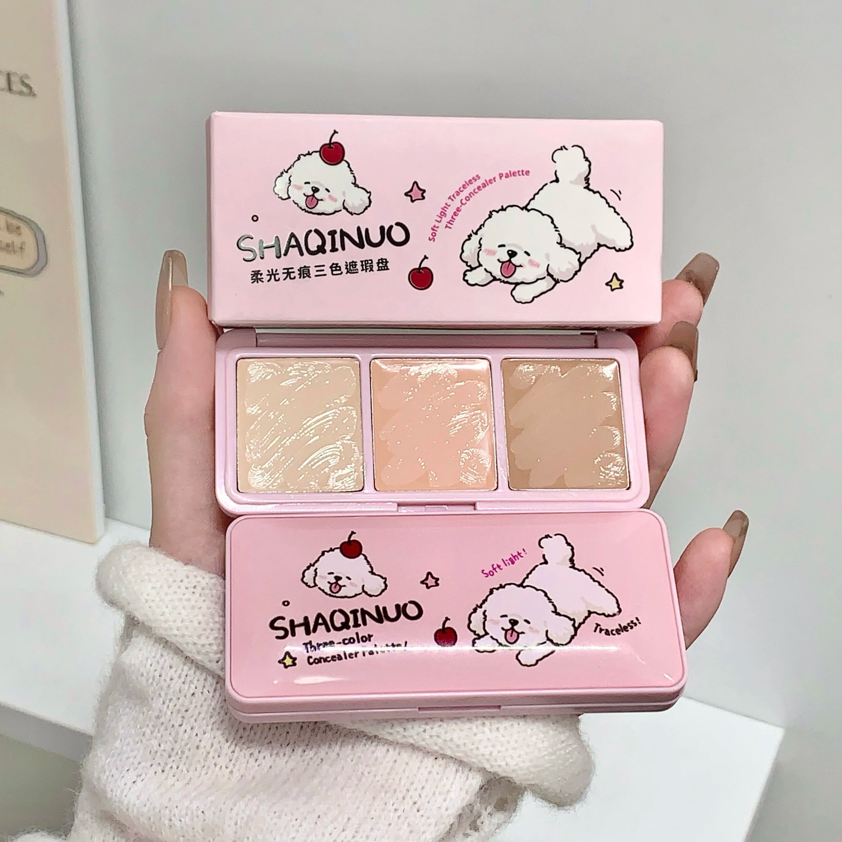 SHAQINUO 3-Color Salmon Concealer Palette Waterproof Long Lasting Qme