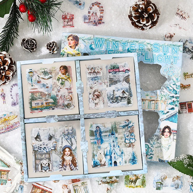100 pcs Vintage Scrapbooking Stickers Handbook Gift Boxes Kit DIY Collage Journal Decor Materials Aesthetics Stationery Stickers Qme E