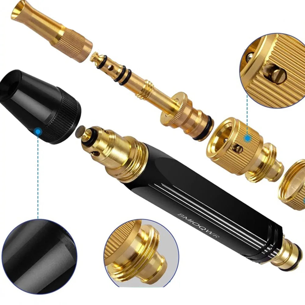 Car Washing Nozzle For Garden Hose With Aluminum Alloy Construction And Precision Threaded Sealing For Strong Water Flow Qme