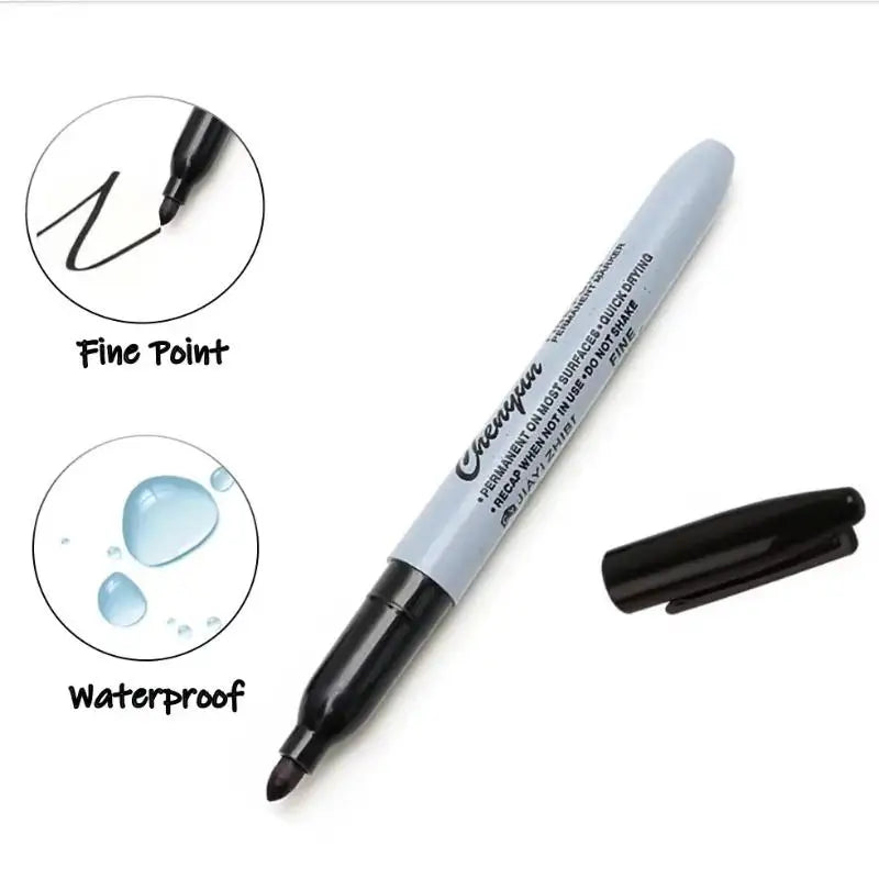 Black Permanent Marker Pens Fine Tip Waterproof Quick Drying Qme