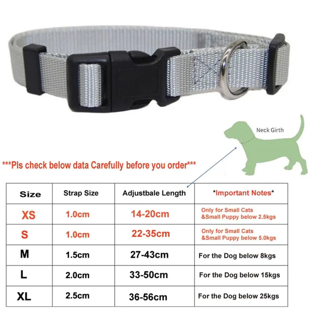 A Adjustable Pet Collars Nylon Puppy Kitten Collar Strong And Durable Neck Band Suitable For Small And Medium Dogs And Cats Qme grey XL 2.5 (36-56)cm