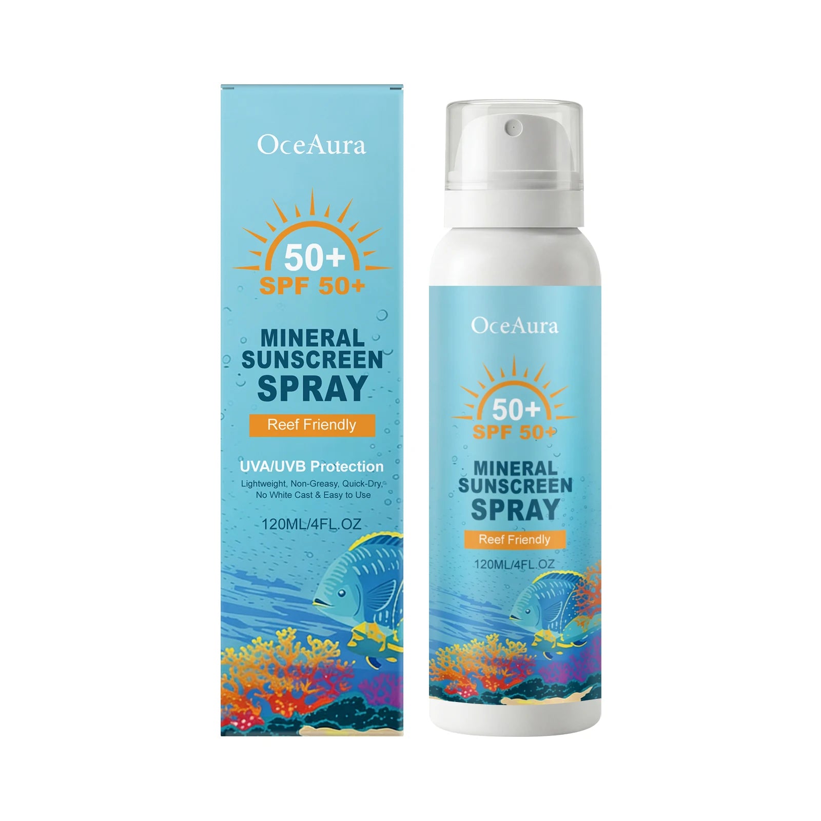 OceAura Sunscreen Spray Spf 50 Anti UV Protection Oil Control Waterproof Sunburn Prevention Skin Care Mineral Sun Cream Spray Qme 120ml Boxed
