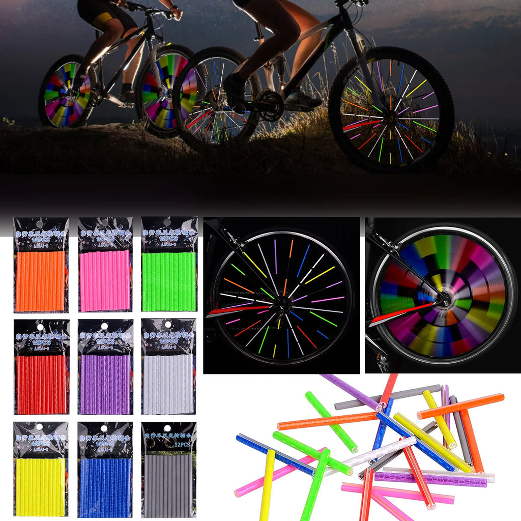 12PCS DIY Cycling Bicycle Wheel Reflective Spoke Colorful Tube Safety Warning Light Bike Accessories Decoration Qme